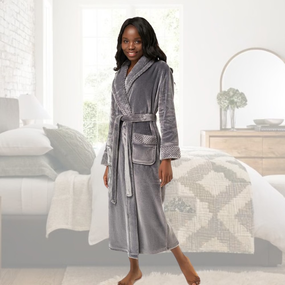 Ladies Fleece Bathrobes (Grey): image 2